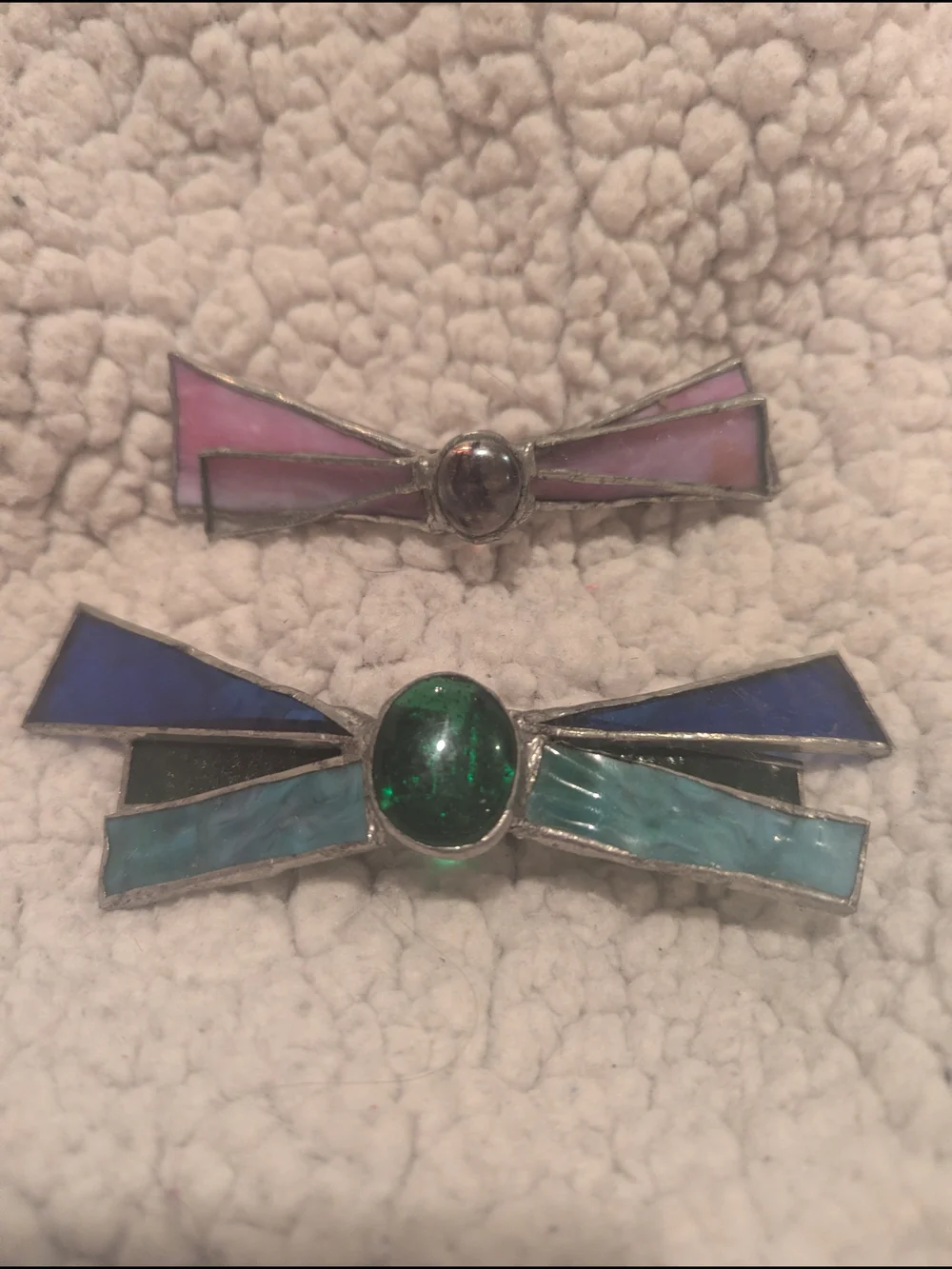 Handcrafted Set Of Two Stained Glass Bow Barrette - Pink & Green Options